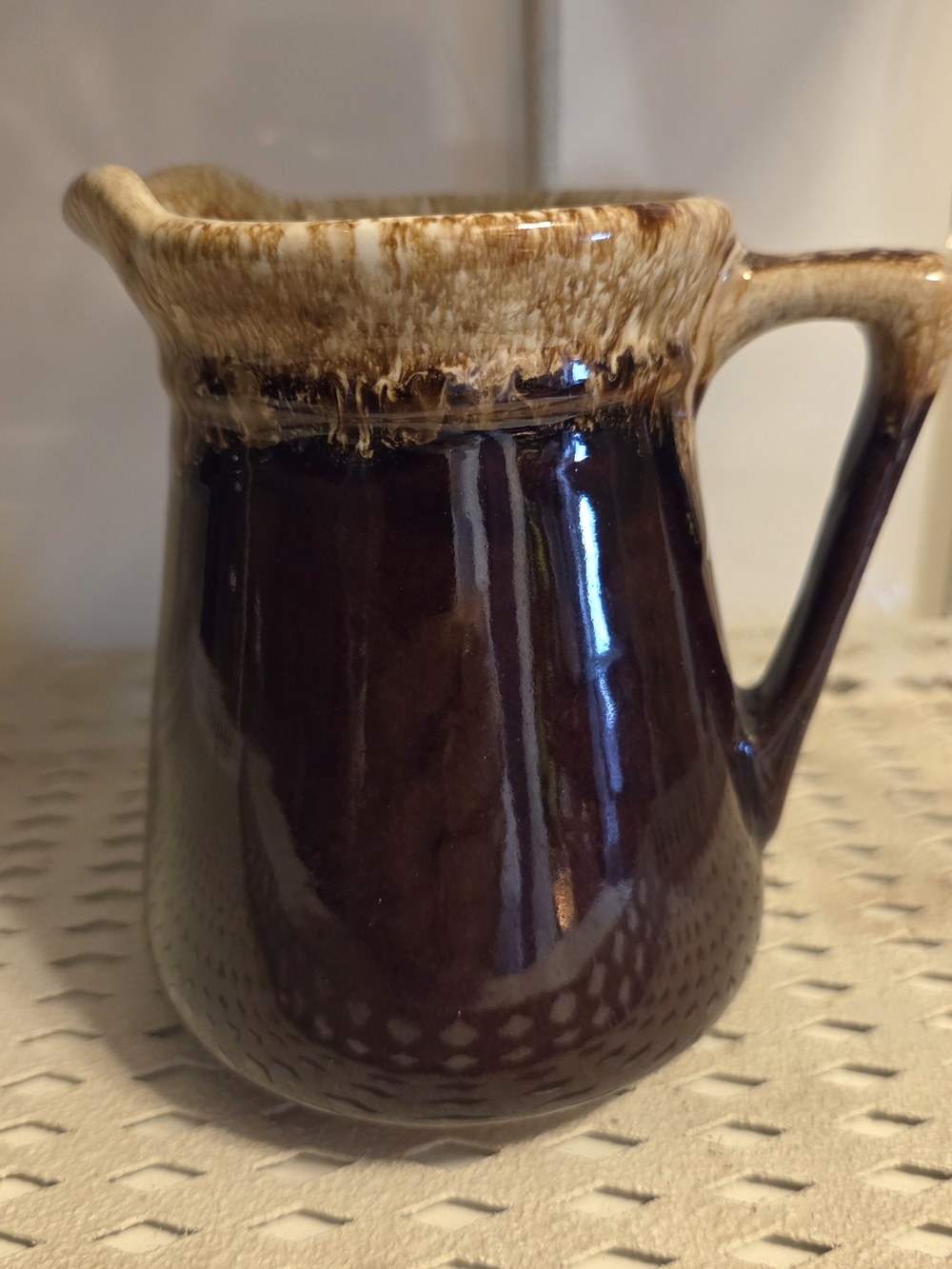 Brown Drip Pottery Creamer Small Pitcher Marked USA McCoy??